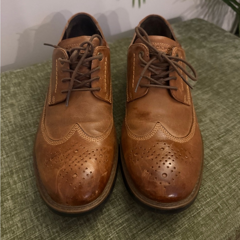 Men's Brown Leather Rock Port Oxford Dress Shoes
